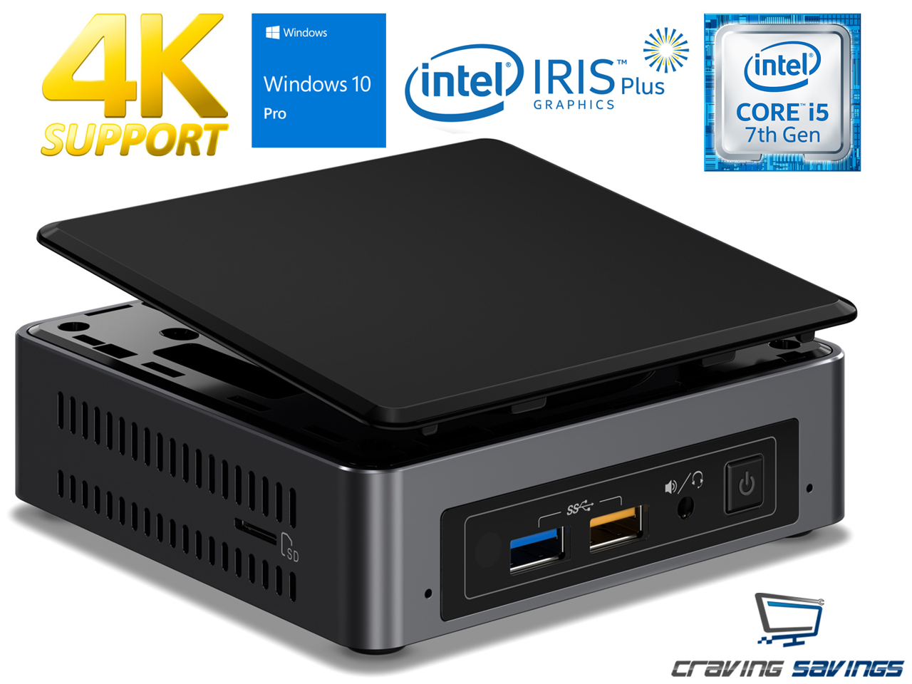 Intel NUC7i5BNK Mini PC, Intel Core i5-7260U 2.2GHz, 16GB DDR4, 256GB NVMe SSD, Wifi, BT 4.2, HDMI, Thunderbolt 3, 4k Support, Dual Monitor Capable, Windows 10 Pro